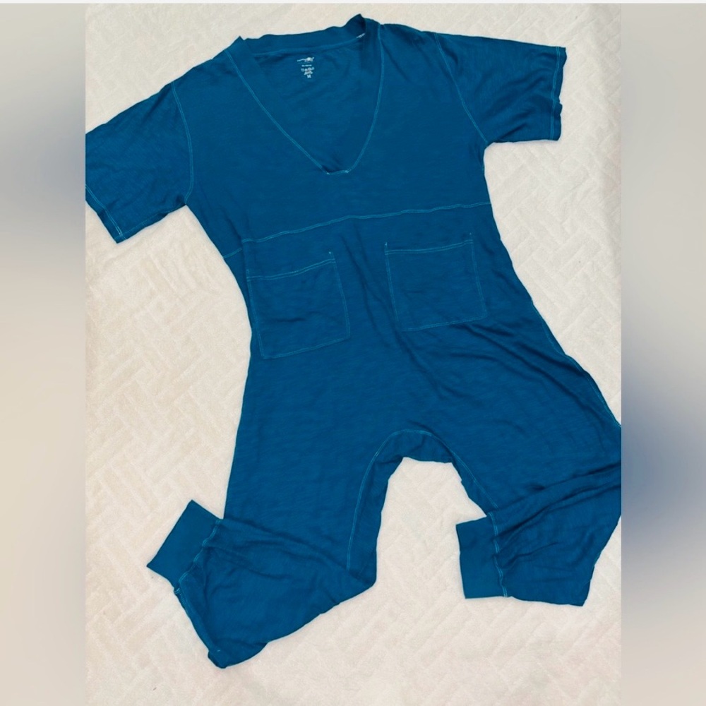 🌸 Natural Life Teal V-Neck Oversized Jumpsuit